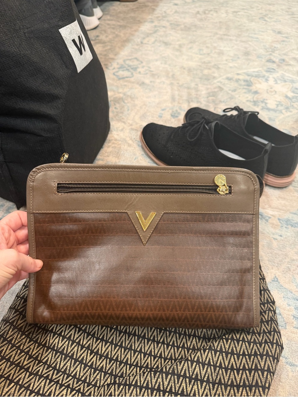 Mario Valentino Brown Leather Zip Clutch - Brown